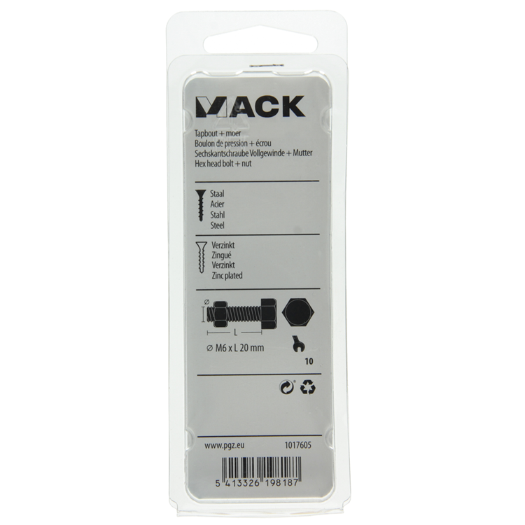 Mack 1017605 – Hahnschraube + Mutter aus verzinktem Stahl, 14 Stück, M6 x 20 mm | 10 Stück
