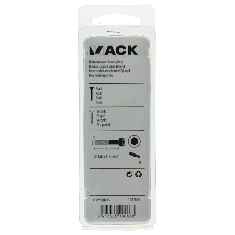 Mack 1017650 - Innensechskantschraube Zyl. Kopf plattiert. 6 Stück m6 x 30 mm | 10 Stück