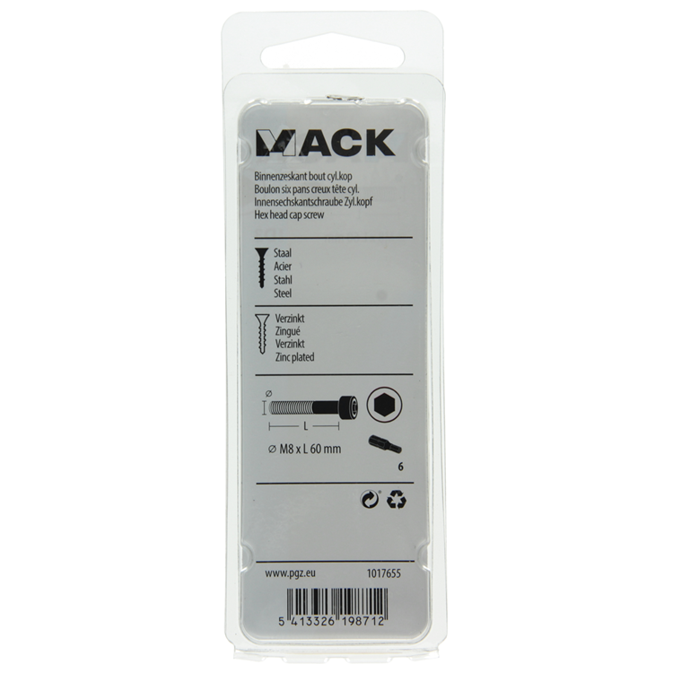 Mack 1017655 - Innensechskantschraube Zyl. Kopf plattiert. 3 Stück m8 x 60 mm | 10 Stück