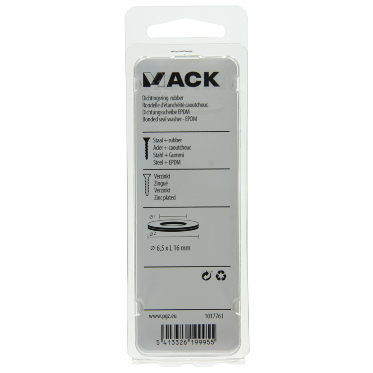 Mack 1017761 - Dichtring Gummi verzinkt 15 Stück 6,5 x 16 mm | 10 Stück