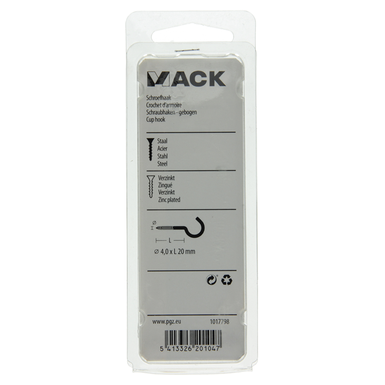 Mack 1017798 - Schraubhaken Stahl verzinkt 8 Stück 4,0 x 20 mm | 10 Stück