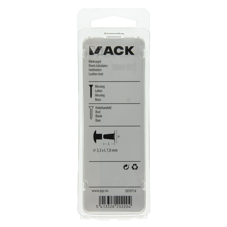 Mack 1019714 - Niete Messing 11 Stück 3,3 x 7,0 mm | 10 Stück
