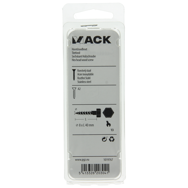 Mack 1019767 - Holzgewindebolzen Edelstahl 3 Stück 8 x 40 mm | 10 Stück