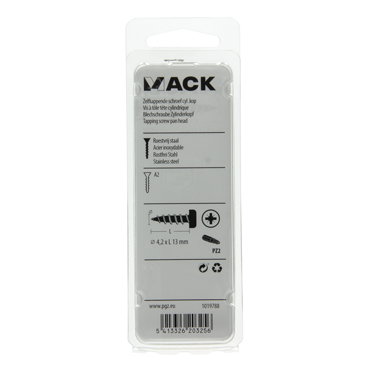 Mack 1019788 - Blechschraube Zylinderkopf A2 12 Stück 4,2 x 13 mm | 10 Stück