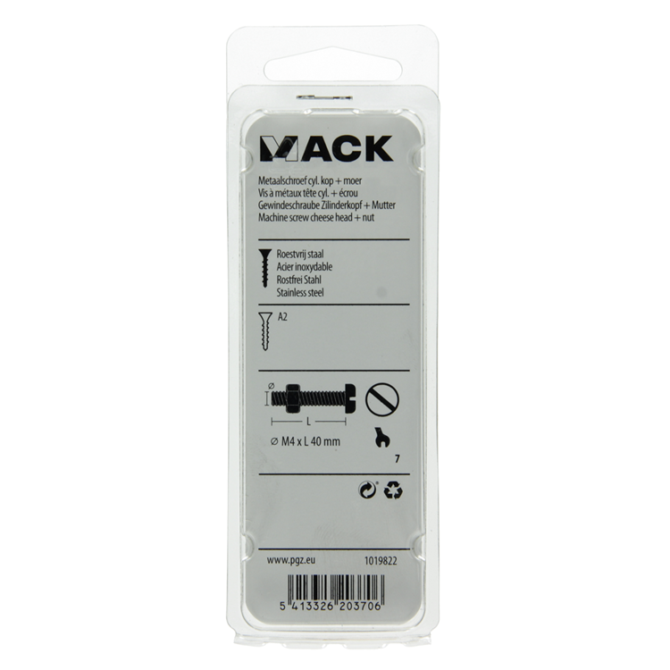 Mack 1019822 - Metallschraubzyl. Kopf + Mutter Edelstahl 8 Stk. M4x40 | 10 Stück
