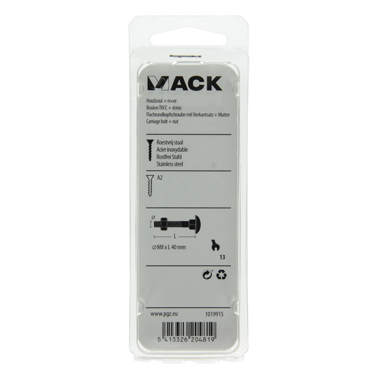 Mack 1019915 - Holzschraube + Mutter Edelstahl 4 Stück M8 x 40 mm | 5 Stück