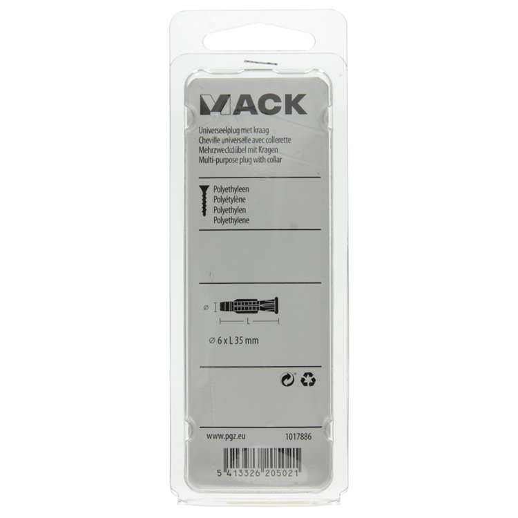 Mack 1017886 - Universalstecker mit Kragen Polyethylen.20 Stück 6 x 35 mm | 5 Stück