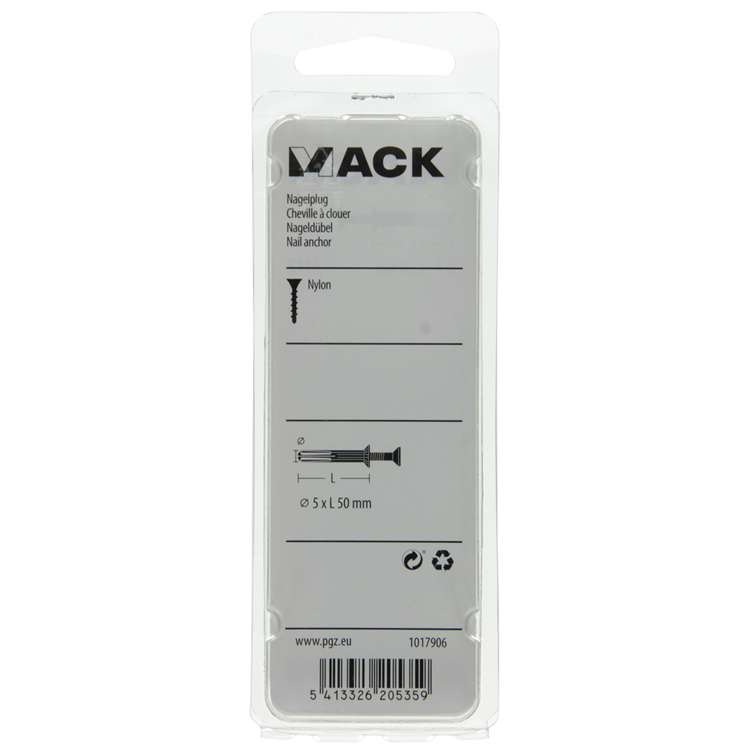 Mack 1017906 - Nylon-Nageldübel Polyamid 16 Stück 5 x 50 mm | 5 Stück