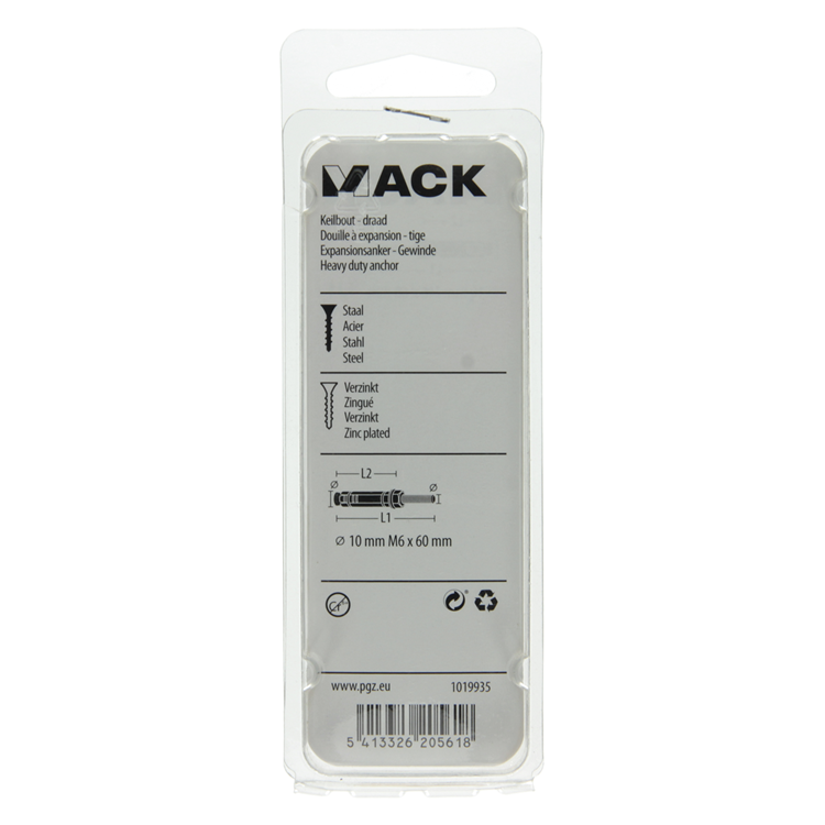 Mack 1019935 – Keilbolzen mit Gewindebolzen. verzinkt 4 Stück m6 x 60 mm | 5 Stück