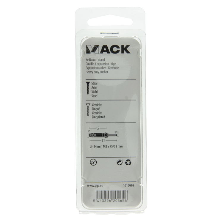 Mack 1019939 – Keilbolzen mit Gewindebolzen. verzinkt3 Stk. m8x75 51mm | 5 Stück