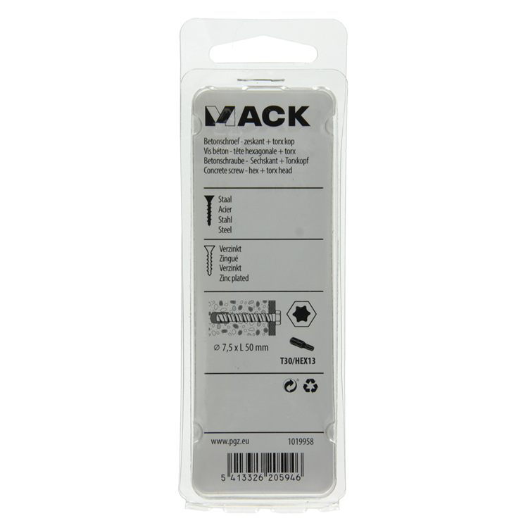 Mack 1019958 - Betonschraube verzinkt 6 Punkte 4 Stück 7,5 x 50 mm | 5 Stück