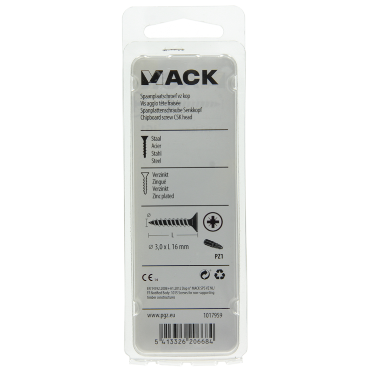 Mack 1017959 - Spanplattenschraube mit Kopf gelb verzinkt 200 Stück 3,0 x 16 mm | 5 Stück