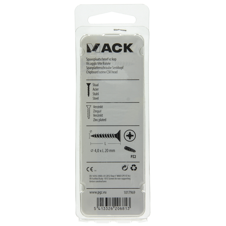 Mack 1017969 – Spanplattenschraube mit Kopf gelb beschichtet. 80 Stück 4,0 x 20 mm | 5 Stück