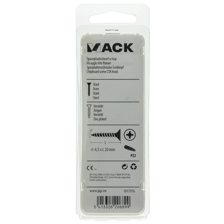 Mack 1017976 – Spanplattenschraube mit Kopf gelb beschichtet. 70 Stück 4,5 x 20 mm | 5 Stück