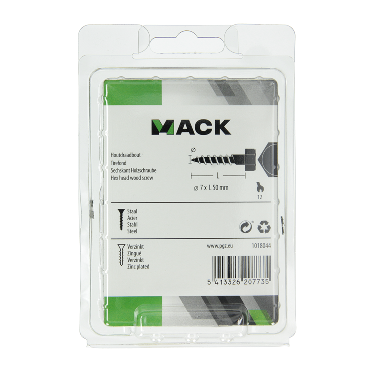 Mack 1018044 - Holzgewindebolzen Stahl verzinkt 24 Stück 7 x 50 mm | 5 Stück