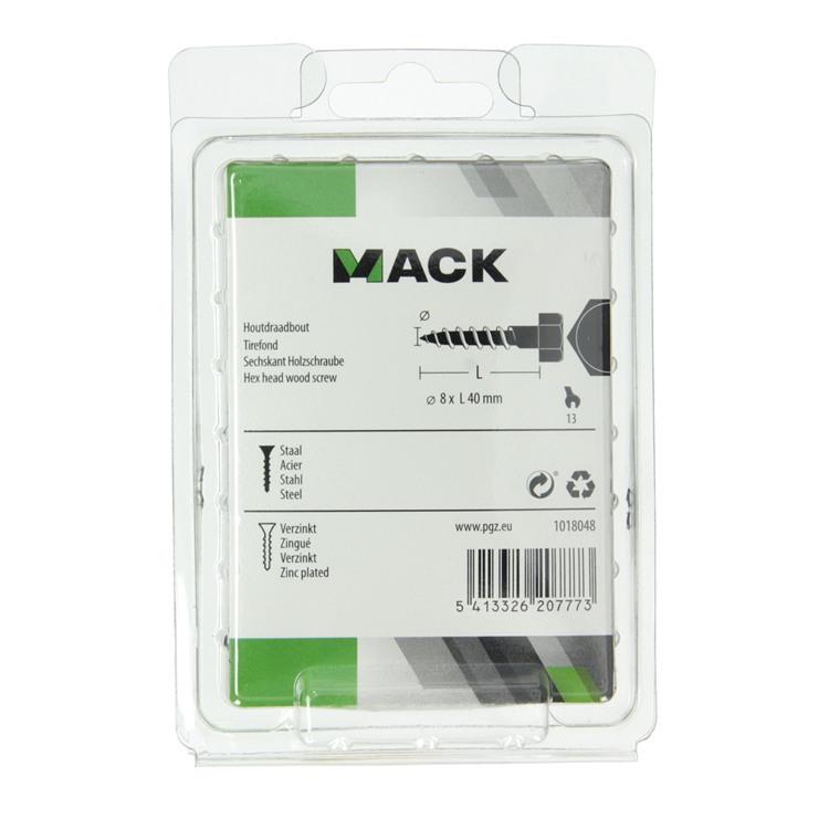 Mack 1018048 - Holzgewindebolzen Stahl verzinkt 24 Stück 8 x 40 mm | 5 Stück