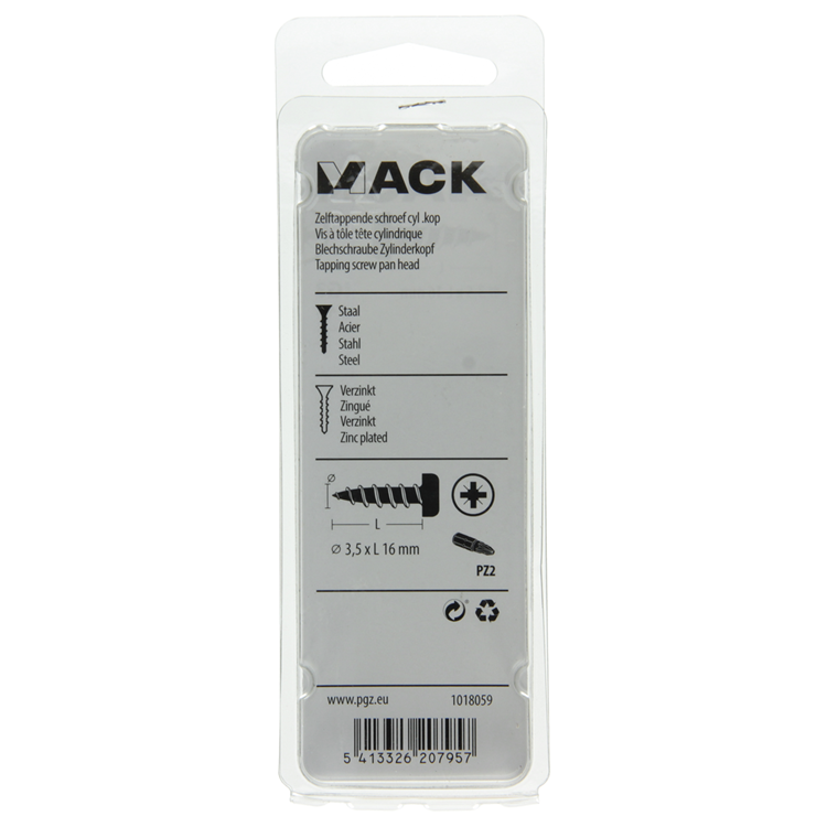 Mack 1018059 – selbstschneidende Schraube mit Zylinderkopf, verzinkt. 74 Stück 3,5 x 16 mm | 10 Stück