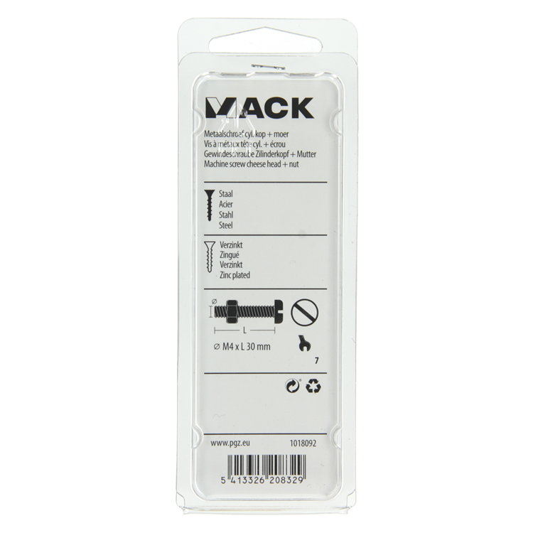 Mack 1018092 - Metallschraubzyl. Kopf + Mutter plattiert 40 Stück M4 x 30 mm | 5 Stück