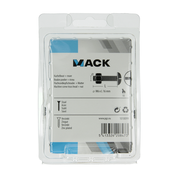 Mack 1018099 – Heizungsschraube + Mutter aus verzinktem Stahl, 45 Stück, M6 x 16 mm | 5 Stück