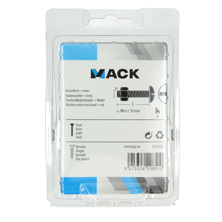 Mack 1018103 – Heizungsschraube + Mutter aus verzinktem Stahl, 26 Stück, M6 x 50 mm | 5 Stück