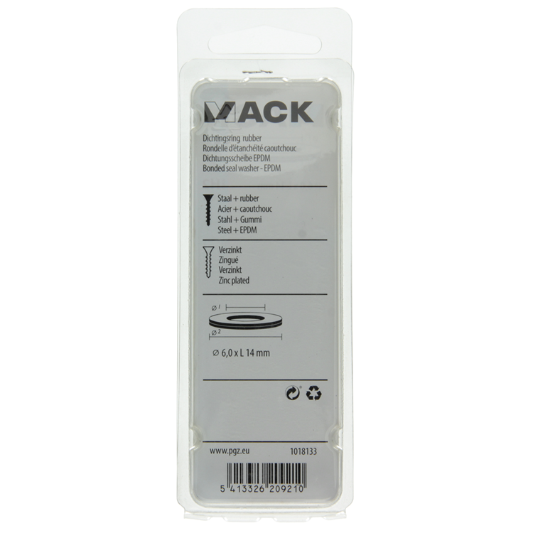 Mack 1018133 - Dichtring Gummi verzinkt 50 Stück 6,0 x 14 mm | 5 Stück