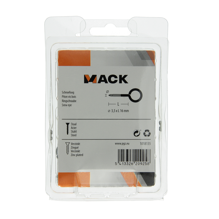 Mack 1018135 - Schraubenöse aus verzinktem Stahl, 45 Stück, 3,5 x 16 mm | 5 Stück