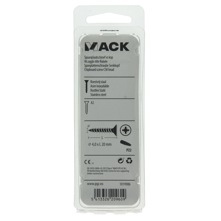 Mack 1019986 – Spanplattenschraube VZ-Kopf Edelstahl 80 Stück 4,0 x 20 mm | 5 Stück