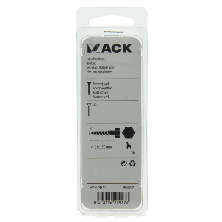Mack 1020009 - Holzgewindebolzen Edelstahl 12 Stück 6 x 50 mm | 5 Stück