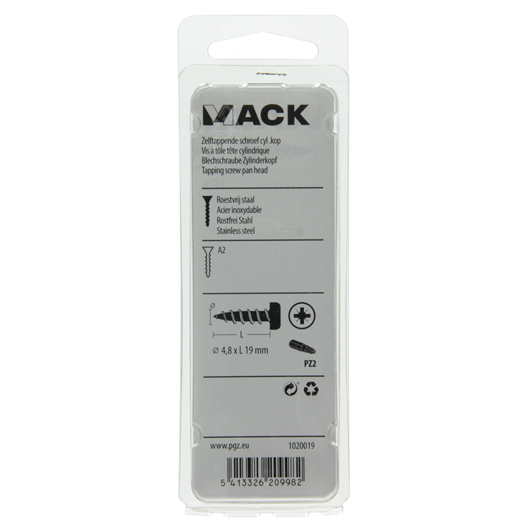 Mack 1020019 – selbstschneidende Schraube Zylinderkopf A2 30 Stück 4,8 x 19 mm | 5 Stück