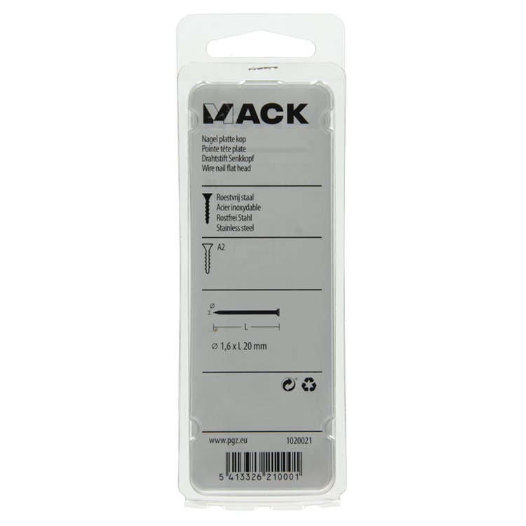Mack 1020021 - Nagel Flachkopf Edelstahl A2 100 Stück 1,6 x 20 mm | 5 Stück