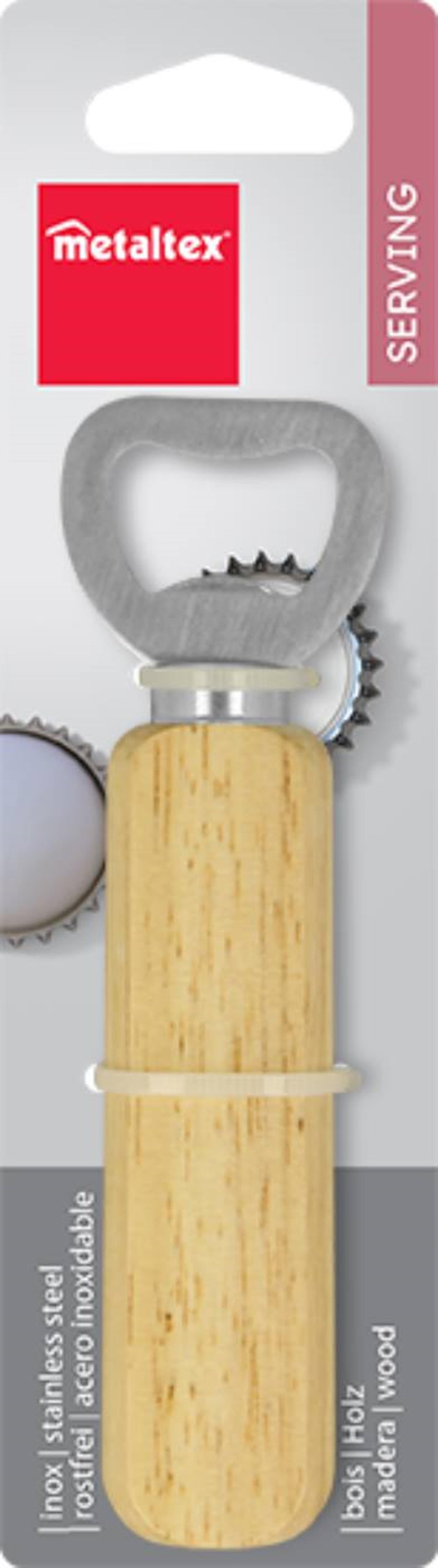 Metaltex Flaschenöffner aus Edelstahl mit Holzgriff