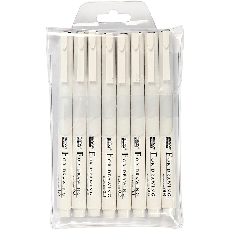 Fineliner, Liniendicke 0,03+0,05+0,1+0,2+0,3+0,5+0,8+1,0 mm, schwarz, 8 Stück 1 Box