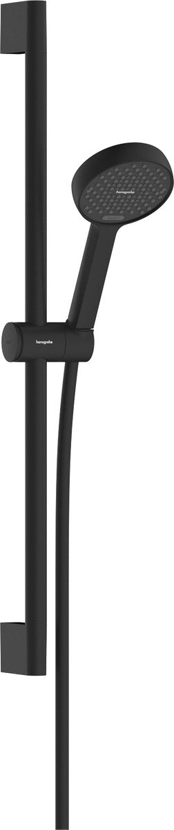 Hansgrohe activatera s – Duschset – Ecosmart Wassersparen – Auswahl per Knopfdruck – 95 mm – mit Schiebestange – 65 cm – 2 Strahlfunktionen – mattschwarz