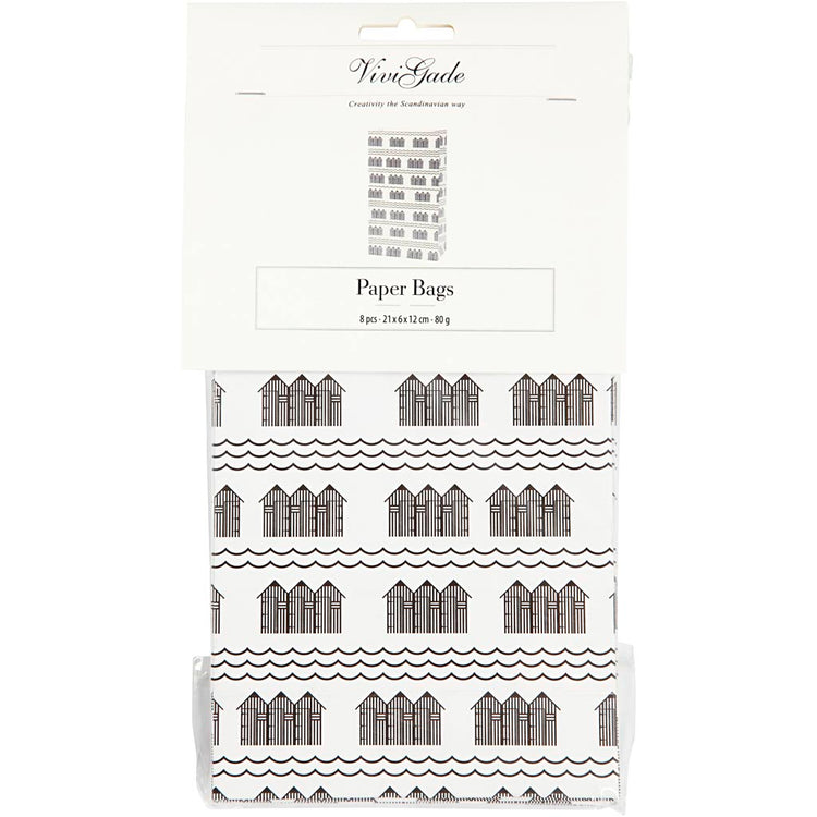 Vivi Gade Papiertüten, H: 21 cm, Größe 6x12 cm, 80 g, schwarz, weiß, 10 Stück 1 Box