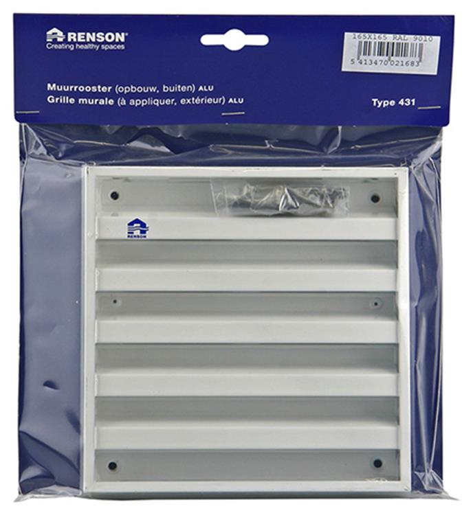Renson 1006233 - Wandgitter Aufputz 431 Alu Ral 9010 165x165mm | 2 Stk