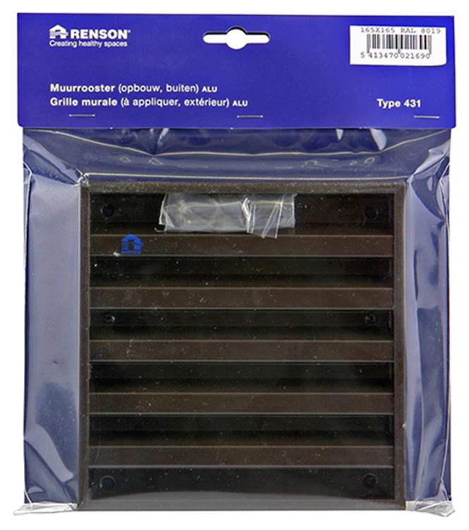 Renson 1006234 - Wandgitter Aufputz 431 Aluminium RAL8019 165x165mm | 2 Stk