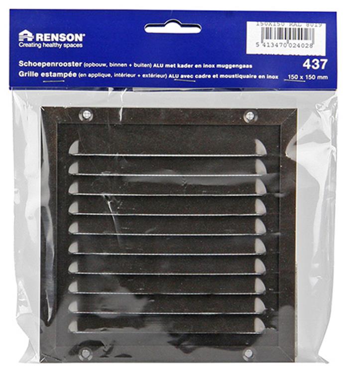 Renson 1006343 – Flügelgitter + Rahmen + Moskitonetz. Konstruktion 437 ral8019 150x150mm | 2 Stk