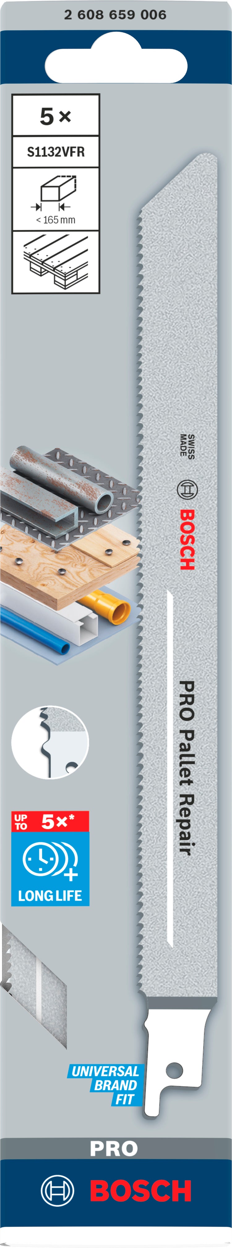 Bosch Zubehör Pro Palettenreparatur S1132VFR Sägeblatt | 0 |9 x 19 x 225 mm | 5-teilig - 2608659006