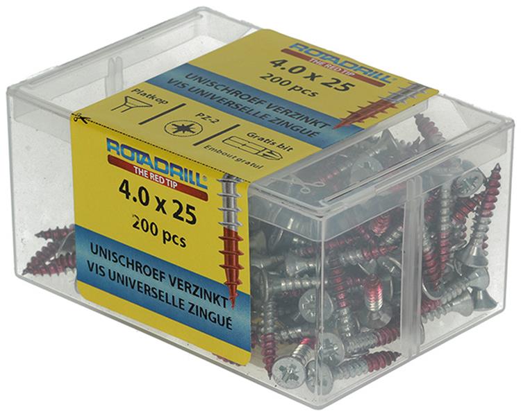 Rotadrill 1039972 - Universalschraube vkpzd vz 4,0x25mm (200) | 4 Stück