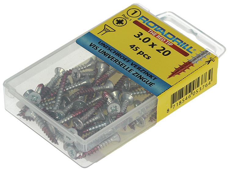 Rotadrill 1039769 - Universalschraube VK PZD VZ 3,0x20mm (45) | 6 Stück