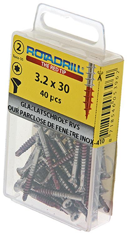 Rotadrill 1039915 – Glasleistenschraube LK Torx Edelstahl-410 3,2 x 30 mm (40) | 6 Stück