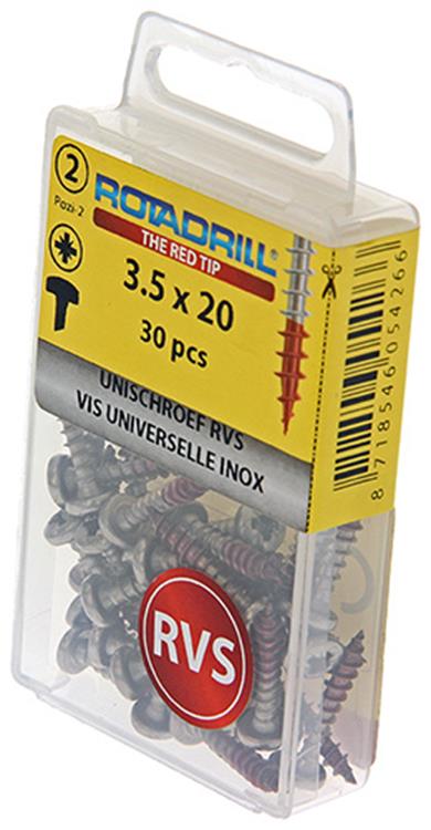 Rotadrill 1039876 – Universalschraube CK PZD Edelstahl-A2 3,5 x 20 mm (30) | 6 Stück