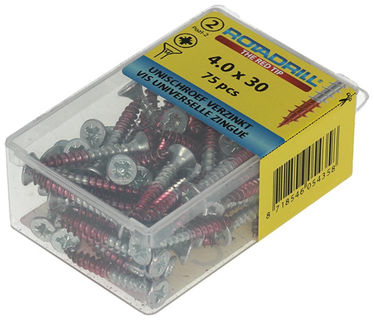 Rotadrill 1039800 - Universalschraube VK PZD VZ 4,0x30mm (75) | 6 Stück