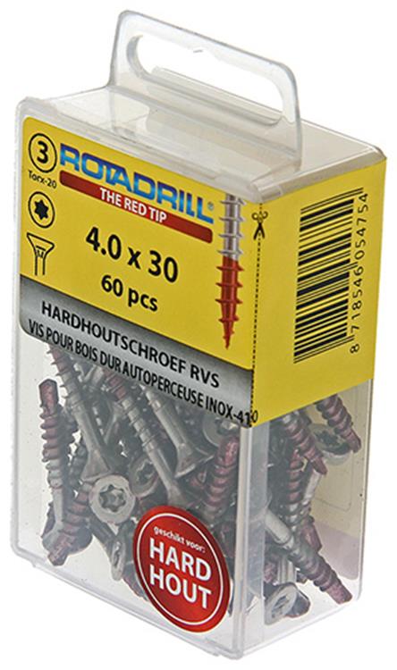 Rotadrill 1039898 – Hartholzschraube selbstschneidend sppls.edelstahl t20 4,0x30mm (60) | 6 Stück