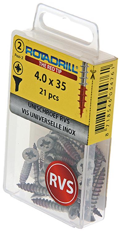 Rotadrill 1039865 - Universalschraube VK PZD Edelstahl-A2 4,0x35mm (21) | 6 Stück