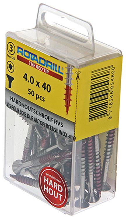 Rotadrill 1039899 – Hartholzschraube selbstschneidend sppls.edelstahl t20 4,0x40mm (50) | 6 Stück