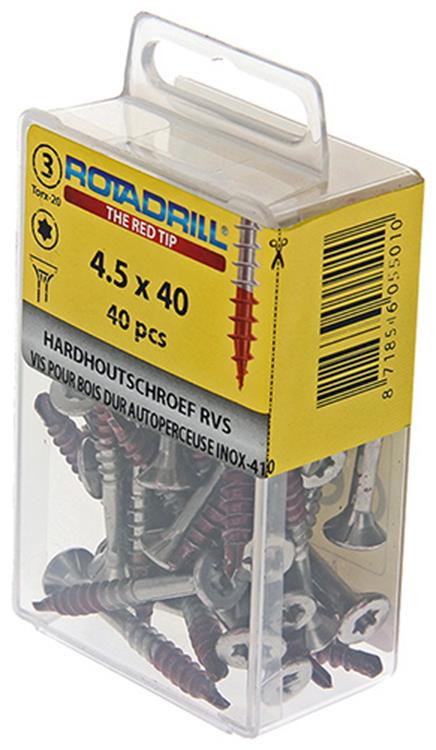 Rotadrill 1039901 – Hartholzschraube selbstschneidend sppls.edelstahl t25 4,5x40mm (40) | 6 Stück