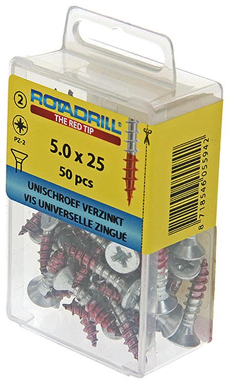 Rotadrill 1039806 - Universalschraube VK PZD VZ 5,0x25mm (50) | 6 Stück