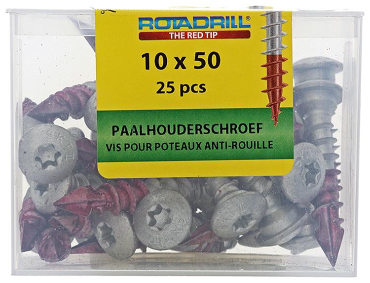Rotadrill 1040021 – Pfostenhalterschraube Ar-Beschichtung TX 10,0 x 50 mm (25) | 4 Stück