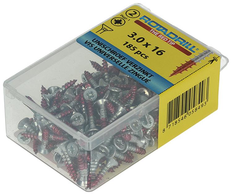 Rotadrill 1039791 - Universalschraube VK PZD VZ 3,0x16mm (185) | 6 Stück